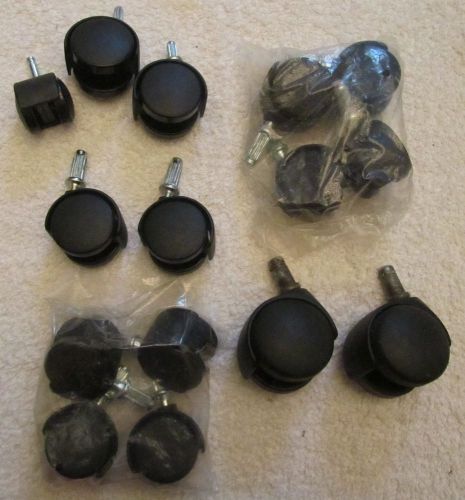 New &amp; Used Lot of 15+ Replacement Black Plastic Threaded Swivel Caster Wheels