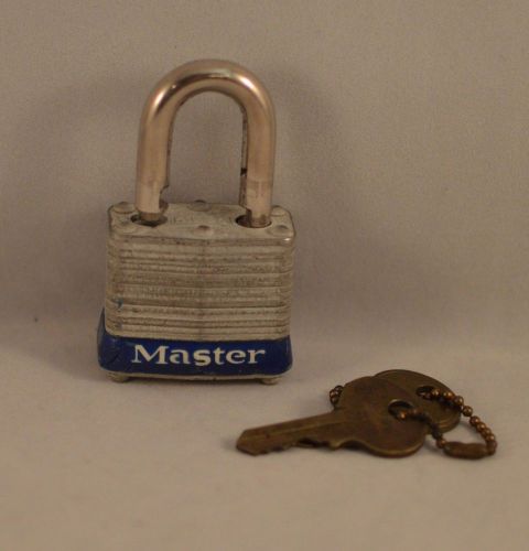 Master lock company no. 3 laminated steel padlock with blue bumper for sale