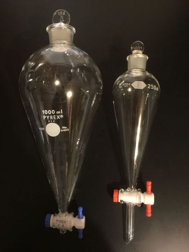 Separatory funnel 250ml and 1000ml w/ teflon stopcock for sale