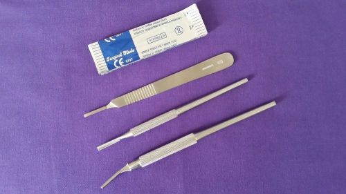 3 Asrt Scalpel Knife Handles #3+60 Sterile Surgical Blades #10 #11 #12#15#15c#16