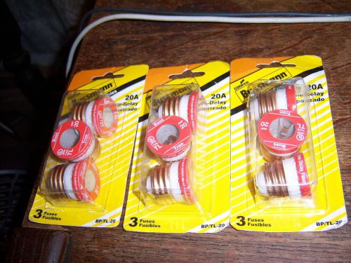 Lot (9) Bussman TL-20 20A Screw in time delay Edison base fuses - 3 New Boxes