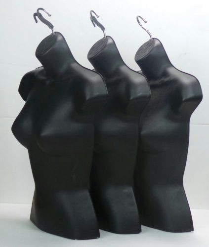 Lot Three 3 Hanging or Free Standing Female Torso Mannequins in Black Display