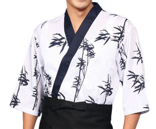 White bamboo chef jackets coats sushi restaurant bar clothes uniforms 4 sizes for sale