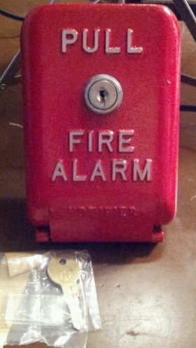 Notifier bg-1 vintage fire alarm pull station w/ key &amp; glass nos for sale