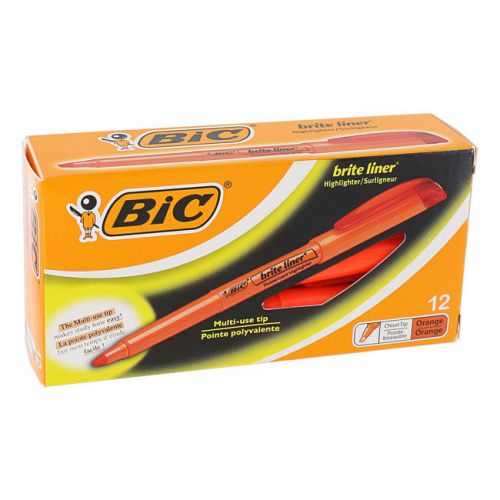 &#034;bic brite liner highlighter, chisel tip, fluorescent orange ink, 1 dozen&#034; for sale