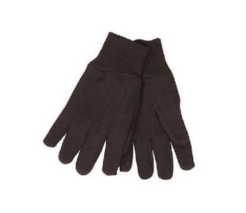 12 Pair, Large, 9 OZ, Brown, Jersey Glove, Clute Cut Design, Knit Wrist, Bulk.