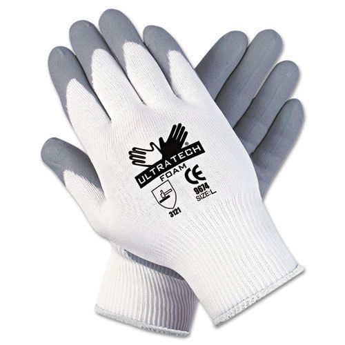 Ultra tech foam seamless nylon knit gloves, large, white/gray, pair for sale