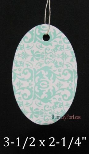 New 2000 pc Damask Blue Oval Merchandise Garment Price Tags String 3 1/2 x 2 1/4