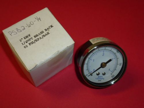 NOS! AIR PRESSURE GAUGE, PSB2 - 60, 60 PSI, 2&#034; FACE, BACK MOUNT, 1/4&#034; NPT