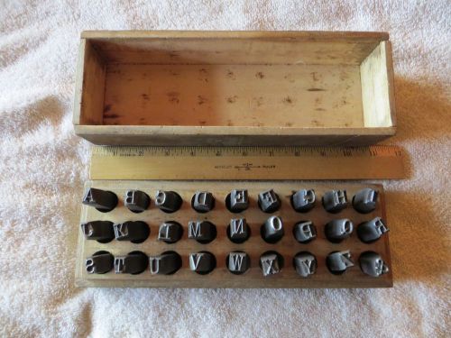 Used   3/8 &#034;  Steel  Dies/ Stamps/ Letters ..Good Condition in Original Wood Box.