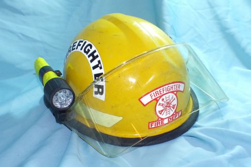 Bullard firefighter helmet with shield &amp; light, yellow (fh-11) for sale