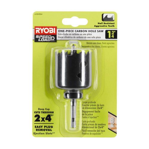 Ryobi 1-3/4 in. Carbon Hole Saw, Aggressive Tooth Design, Green, Steel, A10HS04