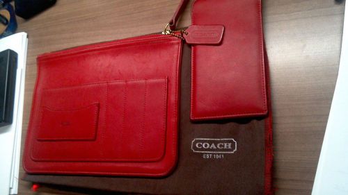 Coach Black Leather Zip Around Portfolio 10&#034; &amp; Red Coach glasses case