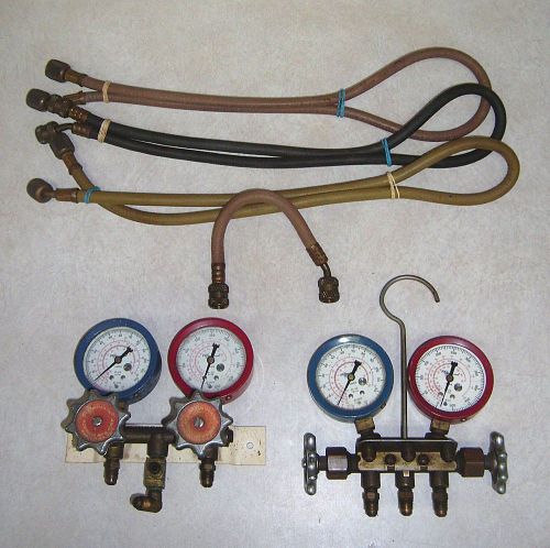 Vintage jb brass manifolds with robinair 11962, 11963 gauges and jb gauge hoses for sale
