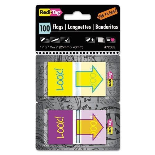 Redi-Tag Look! Pop-Up Fab Flags  with  Dispenser, Purple/Yellow/Teal, 100 per