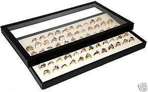 RING TRAY ACRYLIC LID JEWELRY DISPLAY CASE WHITE INSERT
