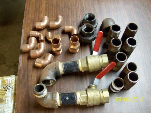 ASSORTED 1&#034; PIPE/COPPER FITTINGS UNIONS,COPPER,BALL VALVES,NIPPLES.