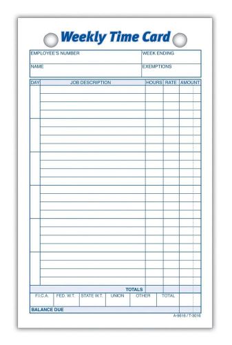 Adams Weekly Time Cards 1-Sided 4.25 x 6.75 Inches White Index Bristol Paper ...