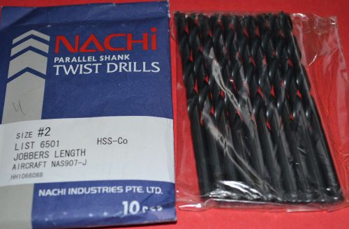 10 Pcs NACHI #2 Jobbers Length - Aircraft style- Black Oxide HSS-Co  Drills