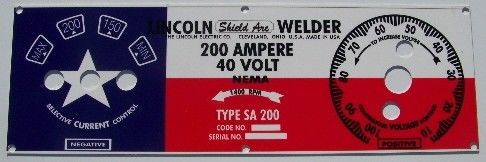 Lincoln Arc Welder SA-200-M-6549 Texas Flag Replacement Control Plate