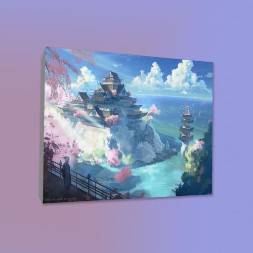 Anime,Landscape Castle Ocean Sea Water,Canvas Print,Wall Art,HD,Banner