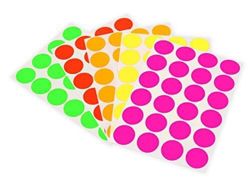 3/4&#034; Round Labels, Assorted Fluorescent Colors Kit (5 Colors) | Permanent