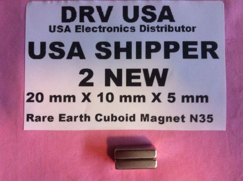 2 Pcs New 20 mm X 10 mm X 5 mm  Rare Earth Cuboid Magnet N35 USA Shipper USA