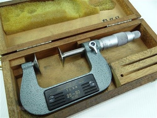 Tesa 25-50 mm precision disc micrometer w/ wooden case swiss made for sale