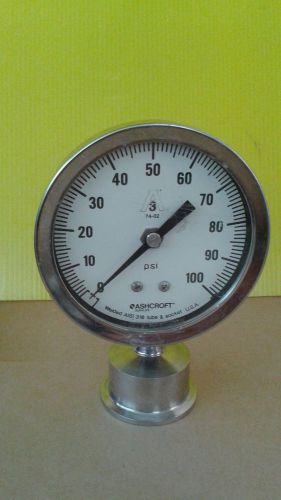 Ashcroft sanitary a3 0 - 100 psi 3.5&#034; pressure gauge for sale