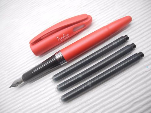Carmine Pentel Tradio TRF91 Fountain Pen free 3pcs Cartridges Black(Japan)