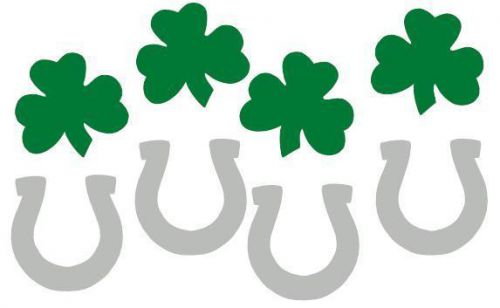Lucky Silver Horseshoe &amp; Green Clover Shamrock Bicycle Reflective Stickers Decal