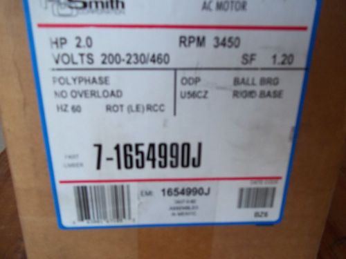 NEW IN SEALED BOX A. O. SMITH AC ELECTRIC MOTOR 7-1654990J / 2 HP / 3450 RPM