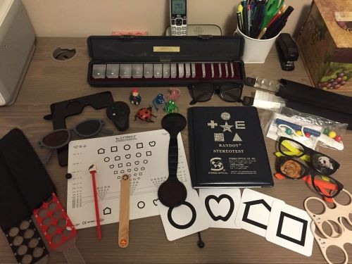 Optometry equipment kit- retinoscopy rack, prism bars, randot stereo test, etc. for sale