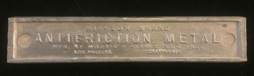 Vintage Kirkson Brand Antifriction Metal Babbitt 4 lbs.