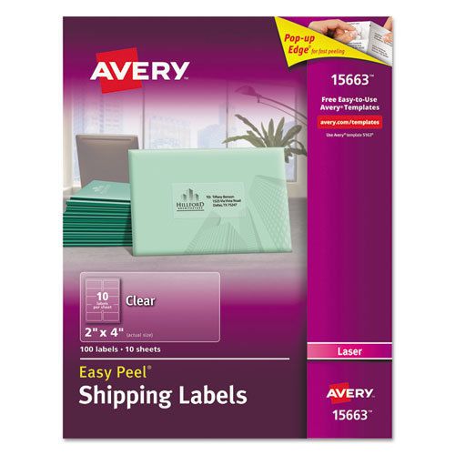Clear Easy Peel Mailing Labels, Laser, 2 x 4, 100/Pack
