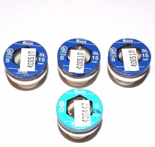 3 Plug Buss SL 15 Amp Type S Time Delay Fuses D &amp; 1.6 Amp Type D Dual Element