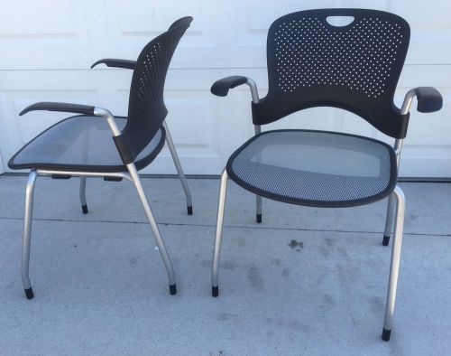 2 Herman Miller CAPER Stacking Chair Black Silver Flex Net Seat Office Armed EUC