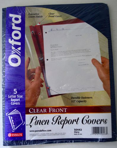 New OXFORD LINEN REPORT COVERS Pack 5 NAVY BLUE Letter Size Clear Front Cover BD