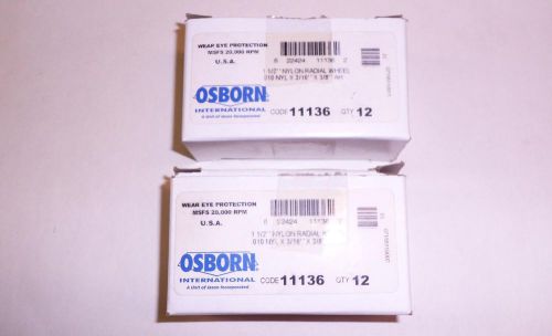 Osborn nylon radial wheel brushes, 1 1/2&#034; .010 nyl x 3/16&#034; x 3/8&#034; ah, 24 wheels for sale