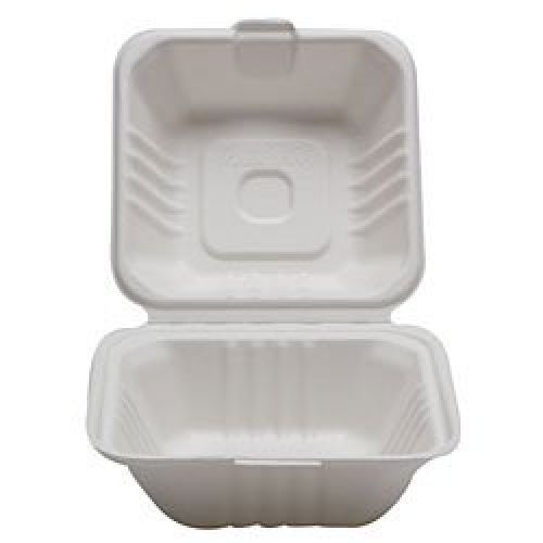 Good News Packaging 6&#034; Bagasse Ripped Hamburger Clamshell