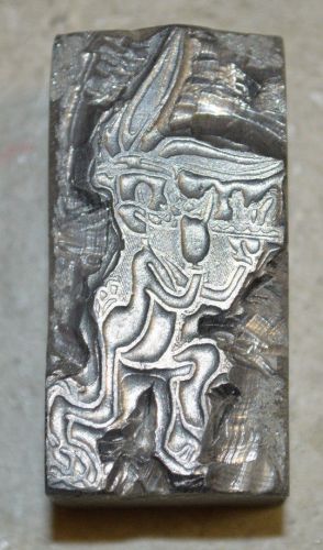 Vintage Letterpress Printer&#039;s Block - Horn Playing Marching Rabbit w/ head band