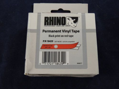 New Dymo Rhino Permanent Vinyl Tape Black on Red P/N 18439 3/4&#034; x 18&#039;