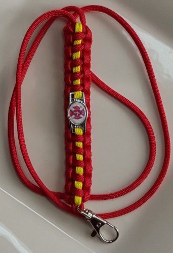 Fire fighter &#034;generic department emblem&#034; red with yellow line paracord lanyard for sale