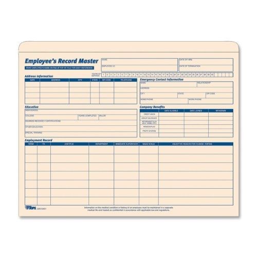 Tops TOPS Employee Record Master File Manila Jackets, 11.75 x 9.5 Inches, 20
