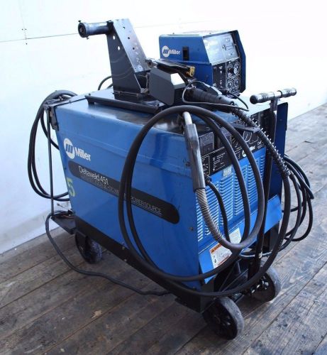Miller deltaweld 451 mig welder w/ 60 series wire feeder welding package on cart for sale