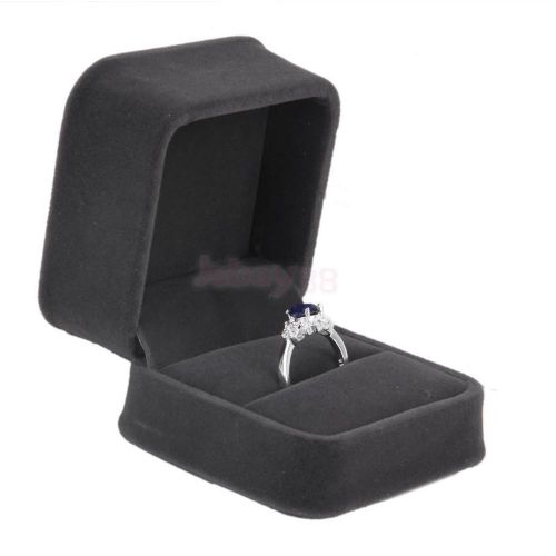 Grey Velvet Wedding Ring Bearer Jewelry Display Gift Storage Box Case Holder