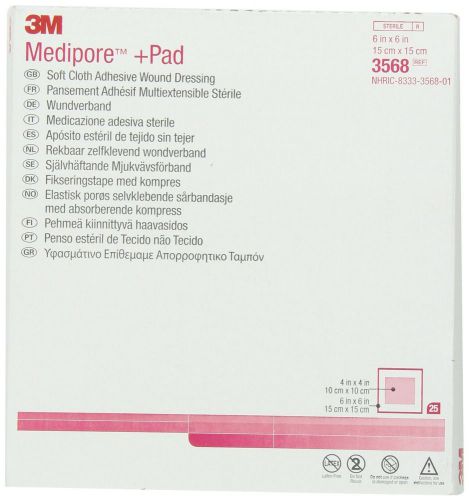 3M - Medipore  Pad 3568 - 6in x 6in (15cm x 15cm) - 25 count