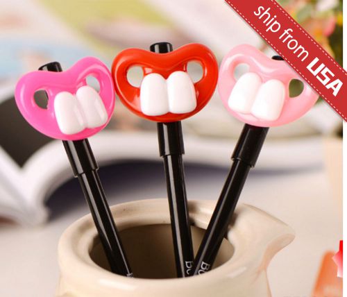 3pcs Funny Bucktooth Teeth Lips Kawaii Fun 0.38mm Gel Ink Ball Point Pens Cute