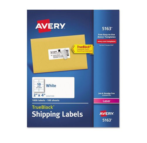 Avery True Block Shipping Labels Laser 2 x 4 White 1,000 Count Laser Printers