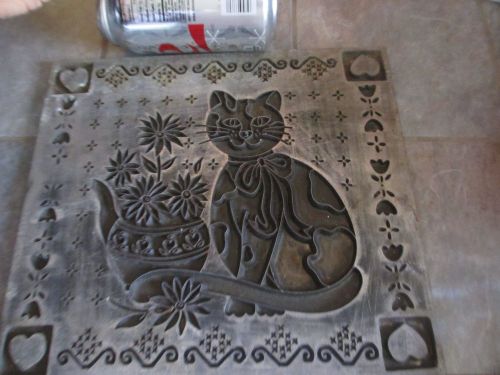 Vintage METAL KITTY CAT with FLOWER POT Printing DIE Transfer STAMP PRESS Plate